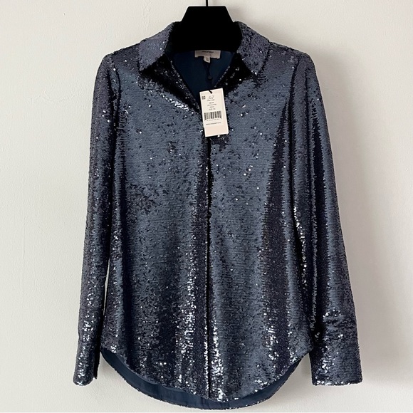 Cinq a Sept Onyx Isha Sequined Button Down Top NWT - Picture 9 of 13